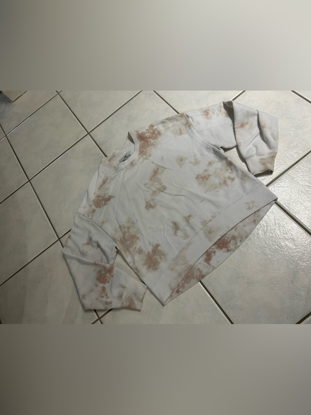 Hollister White Tie-Dye Sweatshirt with Beige Accents